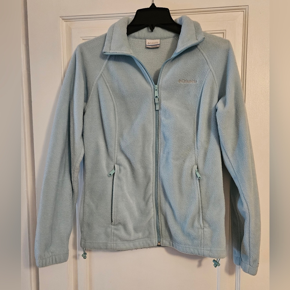 EUC Women's Columbia Fleece Full Zip Jacket, Mint Green, Size L